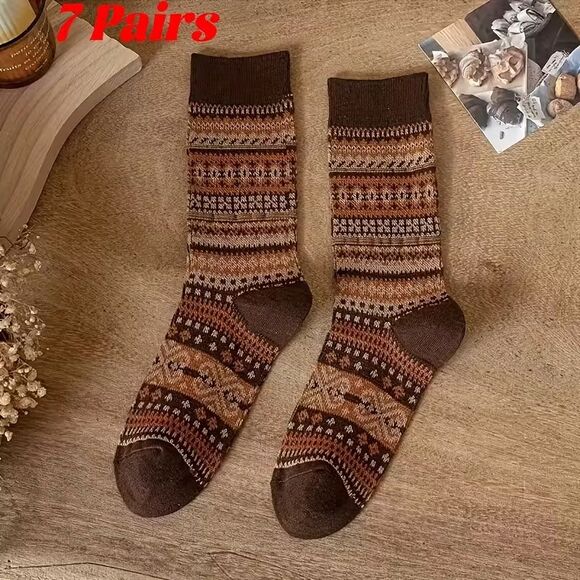 7 Pair Women's Warm Winter Socks Mid Calf 6 colors & 1 Random Bonus Pair NEW - Picture 8 of 12